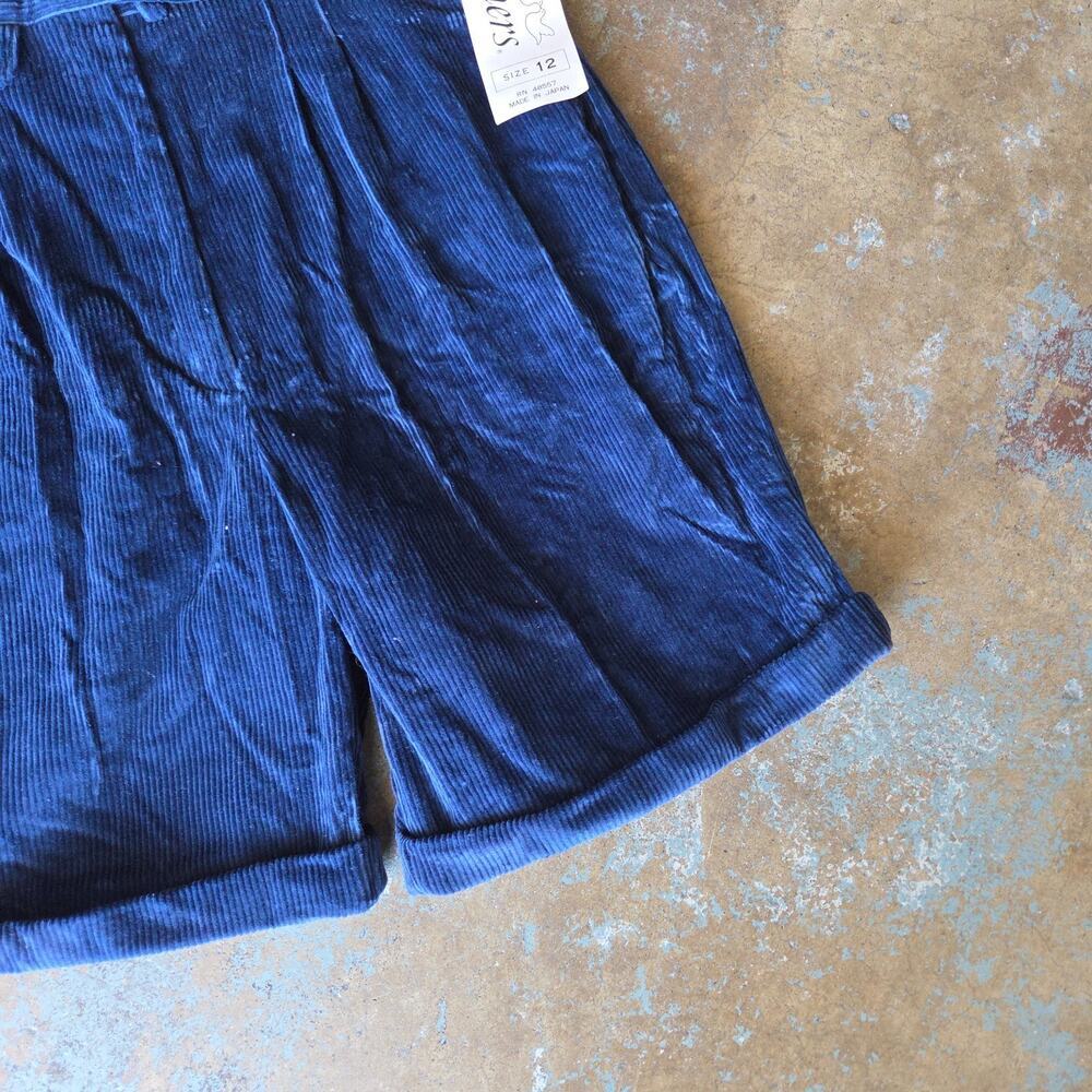 Vintage 80's High Rise Corduroy Shorts Size S M Blue NWT Deadstock Academia - Picture 4 of 7